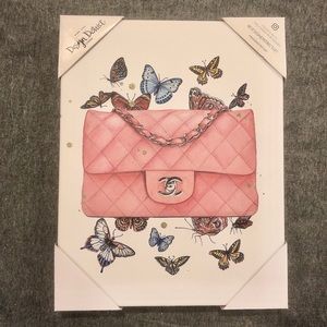 Designer Themed Canvas Wall Art - Pink Purse & Butterflies